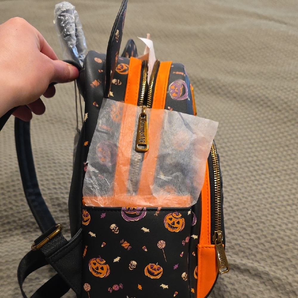 Loungefly Black and Orange Mickey and Minnie Halloween Backpack - Picture 2 of 2